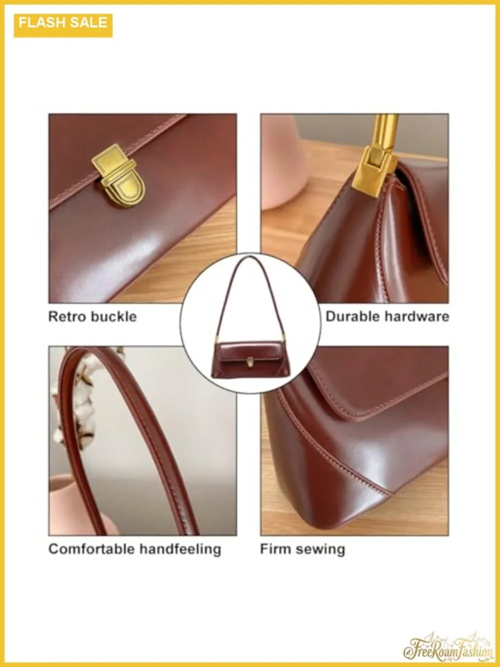Vintage Hobo Shoulder Bag Faux Leather Small Satchel
